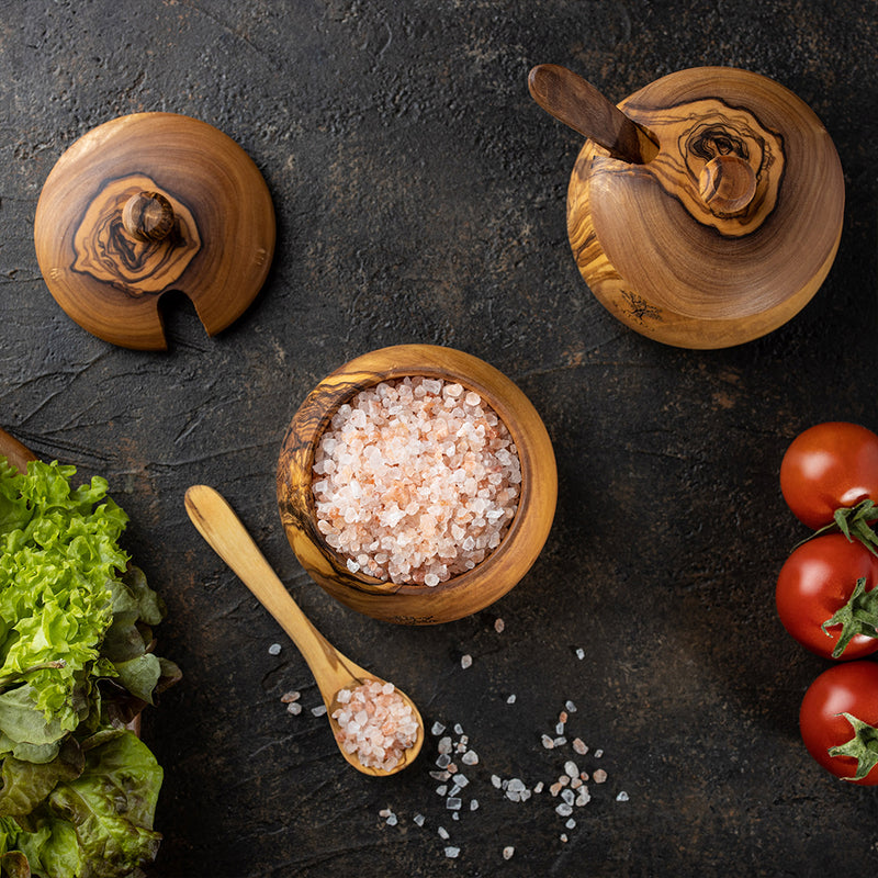 Olivenholz Salz- & Zuckerdose "Spicery" mit Löffel